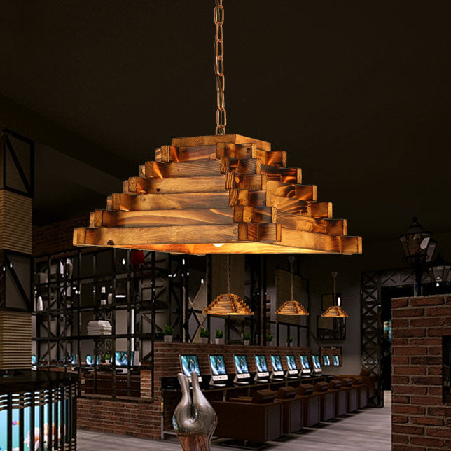 Wood Carved Barrel Pendant Lamp