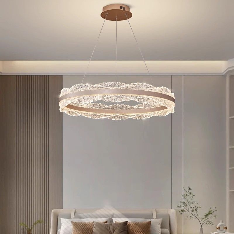 Double Crystal Ring LED Chandelier – Contemporary Round Pendant Light for High-End Living Spaces