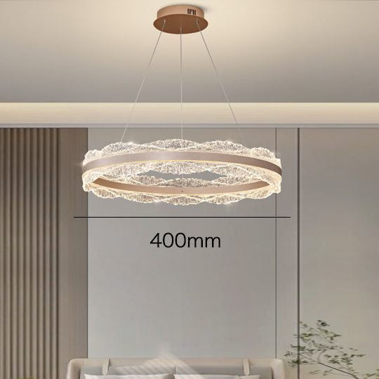 Double Crystal Ring LED Chandelier – Contemporary Round Pendant Light for High-End Living Spaces