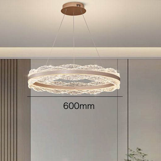 Double Crystal Ring LED Chandelier – Contemporary Round Pendant Light for High-End Living Spaces