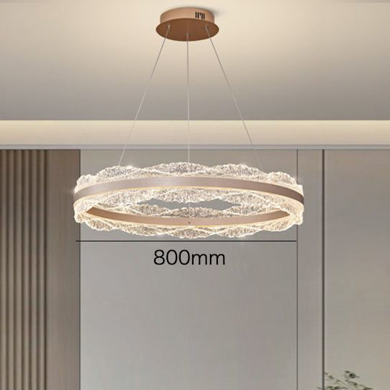 Double Crystal Ring LED Chandelier – Contemporary Round Pendant Light for High-End Living Spaces