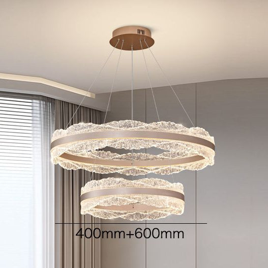 Double Crystal Ring LED Chandelier – Contemporary Round Pendant Light for High-End Living Spaces