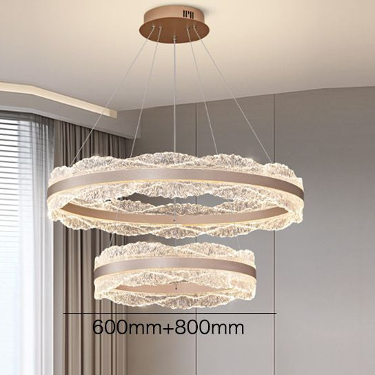 Double Crystal Ring LED Chandelier – Contemporary Round Pendant Light for High-End Living Spaces