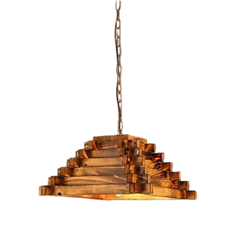 Wood Carved Barrel Pendant Lamp